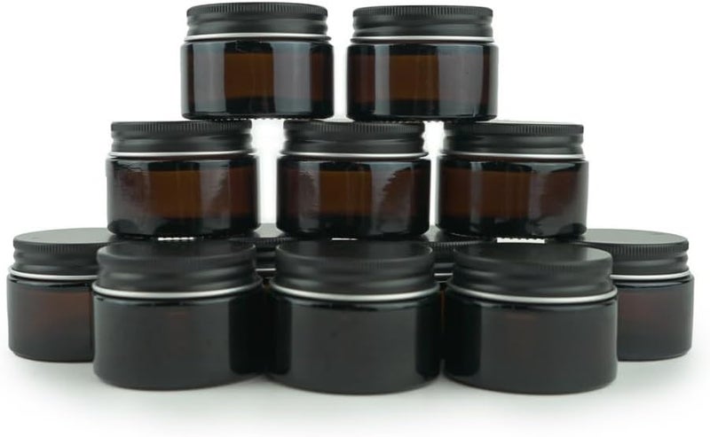 Nature Packaged Glass Amber 1oz Jar - 12 Packs, Empty Round Jars For Beauty Products, Lotion, and Powders - Black Lid - Small Candle Jars - Image 1